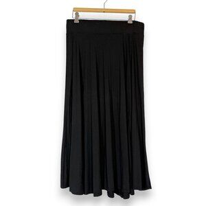 Three Dots Black Jersey Knit Midi Skirt with Slit Large